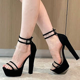 Women's Block Heel High Platform Sandals - Wine Red - Platform Shoes - 44 B - PU Leather - image 13