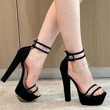 Women's Block Heel High Platform Sandals - Wine Red - Platform Shoes - 44 B - PU Leather - image 16