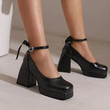 Women's Square Toe Block Heel Platforms - Blue - Platform Heels - US14-EU45-27.5CM - PU Leather - image 34