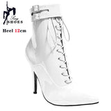Women's Patent Pointed Toe Ankle Boots - White - Strap / Ankle Boot - 35 B - PU Patent Leather - image 24