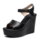Women's Wedge Heel Summer Sandals - Black - 11.5cm heel - 12 B - PU Leather - image 2