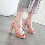 Women's Block Heel High Platform Sandal - Orange - Platform Sandals - 43 B - PU Leather - image 16