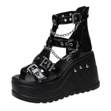 Women's Chain Buckle Platform Sandals - Black - 1 /  Chain / Matte / Sandals - 43 B - PU Leather - image 8