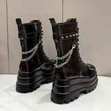 Women's Gothic Square Toe Platform Boots - Black - Boots - 42 B - PU Leather - image 2