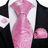 Men's 3 Pcs Silk Pink Wedding Tie Set - Pink - MJ-379 - Medium - Silk - image 15