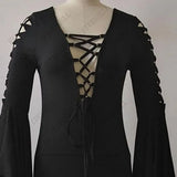 Women's Goth Lace Up Halloween Dress - Black - Morticia Adams Dress - 5XL - Polyester - image 5