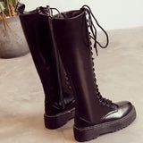 Women's Men's Knee High Lace Up Boots - Black - Matte 1 / Knee High Boots - 48 B - PU Leather - image 15
