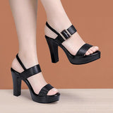 Women's High Chunky Platform Sandals - Black - Platform Sandal - 43 B - PU Leather - image 6