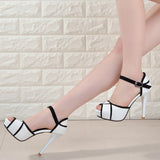 Women's Elegant High Fashion Sandals - Black/White - Stiletto Sandals - 41 B - PU Leather - image 9