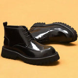 Men's Leather Chunky Heel Dress Boots - Wine Red - Formal Boots - 46 B - Genuine Leather - image 2