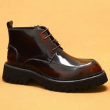 Men's Leather Chunky Heel Dress Boots - Wine Red - Formal Boots - 46 B - Genuine Leather - image 18