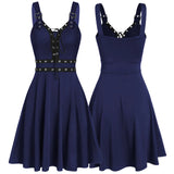 Women's Gothic Lace Up Mini Dress - Dark Blue - Gothic Dress - XXL - Polyester/Spandex - image 4