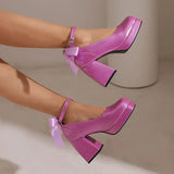 Women's Square Toe Block Heel Platforms - Blue - Platform Heels - US14-EU45-27.5CM - PU Leather - image 44