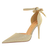 Women's Glitter Bow Knot Strappy Heels - Gold - Prom Shoes - 43 B - PU Leather - image 17