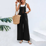 Women's Casual Wide Leg Pantsuit Overalls - Black - Jumpsuit - 3XL - Linen - image 21