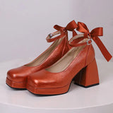 Women's Square Toe Block Heel Platforms - Blue - Platform Heels - US14-EU45-27.5CM - PU Leather - image 15