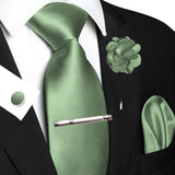 Men's 5 Pcs Luxury Ridged Silk Tie Sets - Olive Green - 5pc Tie Set - 047 - Medium - Silk - image 47