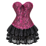 Women's Victorian Corset Dress 2Pcs Set - Pink - 1 / Corset / Black Skirt - 6XL - Polyester - image 9