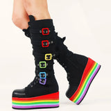 Women's Gothic Rainbow Platform Boots - Black - Rainbow Platform Boots - 46 B - PU Leather - image 25