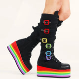 Women's Gothic Rainbow Platform Boots - Black - Rainbow Platform Boots - 46 B - PU Leather - image 22