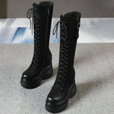 Women's Leather Platform Lace Up Wedges - Black  - Suede - Wedge Boots - 3 B - Genuine Leather - image 11