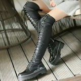 Women's Platform Over Knee Sneaker Boot - Black - Over Knee Boots - 50 B - PU Leather - image 5