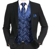 Men's Formal 4 Pcs Silk Slim Waistcoat Sets - Dark Blue - MS-0020 - 4 PCS - Vest Set - XXXL - Silk - image 3