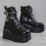 Women's Punk Chunky Platform Creepers - Black - Platform Ankle Boots - 43 B - PU Leather - image 5