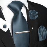 Men's 5 Pcs Luxury Ridged Silk Tie Sets - Dark Gray - 5pc Tie Set - 026 - Medium - Silk - image 16