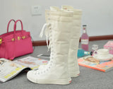Women's Canvas Knee High Lace Up Boots - White - 2cm Heel - 43 B - Canvas - image 14