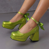 Women's Square Toe Block Heel Platforms - Blue - Platform Heels - US14-EU45-27.5CM - PU Leather - image 8