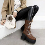Women's Chunky Mid-Calf Buckle Boot - Black - Buckle Boots - 43 B - PU Leather - image 16
