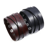 Men's Wide Genuine Leather Wristband - Brown - Cuff Bracelet - Medium - Genuine Leather - image 2