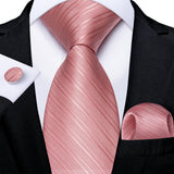 Men's 3 Pcs Silk Pink Wedding Tie Set - Pink - MJ-7609 - Medium - Silk - image 11