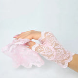 Women's Gothic Lace Fingerless Gloves - Crimson - D1 - One Size - Rayon - image 8