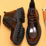 Men's Leather Chunky Heel Dress Boots - Wine Red - Formal Boots - 46 B - Genuine Leather - image 12