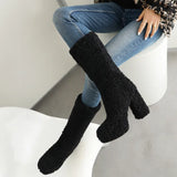 Women's Fuzzy Faux Wool Platform Boots - Orange - Short Plush Boots - 42 B - Imitation Wool - image 17