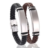 Unisex Titanium Woven Leather Bracelet - Black - Bracelet - Medium - Titanium - image 1