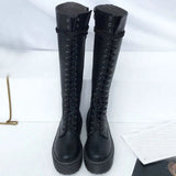 Women's Men's Knee High Lace Up Boots - Black - Matte 1 / Knee High Boots - 48 B - PU Leather - image 26