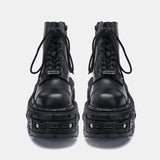 Women's Leather Dark Punk Lace Up Boot - Black - Biker Boots - 46 B - Split Leather - image 7