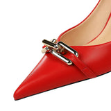 Women's Pointed Toe Metal Buckle Pumps - Blue - 7cm Heels - 43 B - PU Leather - image 8