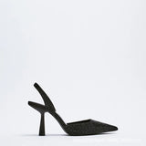 Women's Shiny Beaded Mid Heeled Mules - Gold - Slingback Mules - 43 B - PU Leather - image 9