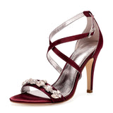 Women's Luxury Satin Crystal Bridal Sandals - Burgundy - Bridal Stilettos - 43 B - Satin - image 9
