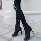 Women's Denim Over Knee Stiletto Boots - Light Blue - Stiletto Boots - 41 B - PU/Canvas - image 7