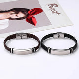 Unisex Titanium Woven Leather Bracelet - Black - Bracelet - Medium - Titanium - image 4
