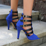 Women's Spike Heel Gladiator Sandals - Blue - Buckle Sandals - 12 B - PU Leather - image 19