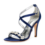 Women's Luxury Satin Crystal Bridal Sandals - Navy - Bridal Stilettos - 43 B - Satin - image 11