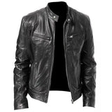 Men's Standing Collar Biker Jackets - Black - Jacket - 5XL - PU Leather - image 10