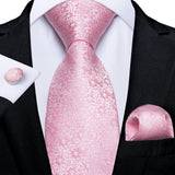 Men's 3 Pcs Silk Pink Wedding Tie Set - Pink - MJ-327 - Medium - Silk - image 13