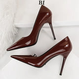 Women's Elegant Mid-Heel Formal Scarpin - Wine Red - 10cm - Formal Stilettos - 43 B - PU Patent Leather - image 8